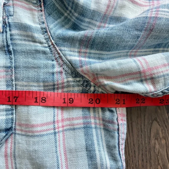 G-Star Raw Landoh Pearl Snap Faded Plaid Button Down Shirt Size L Western Blue - Picture 6 of 9